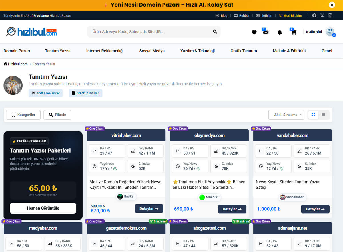 Tanıtım yazısı ilanları ve binlerce site seçeneği