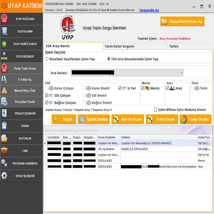 Uyap Katibim , Uyap Toplu Takip Açma Programı Yazılımı