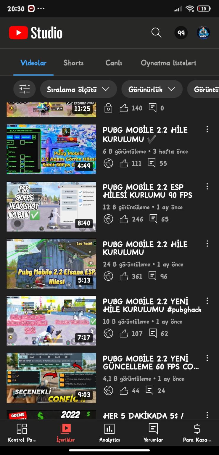 3500 ABONELİ 2200 Saati Dolmuş Pubg Oyun Kanalı 