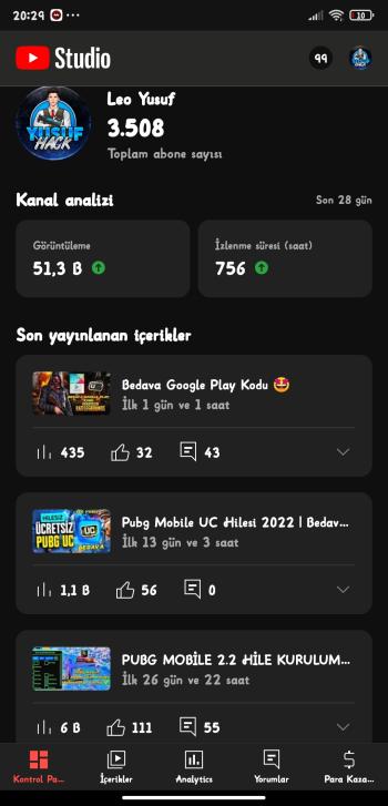 3500 ABONELİ 2200 Saati Dolmuş Pubg Oyun Kanalı 