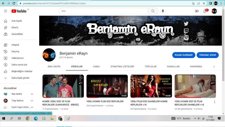6500 aboneli kanal 30 Milyon gösterim 2,7 M izlenme 