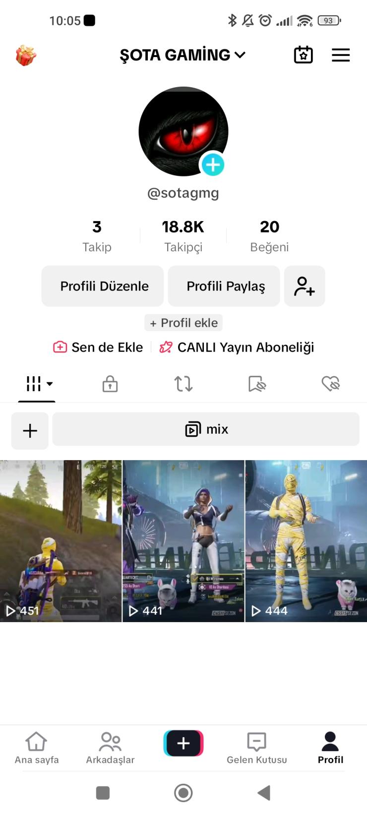 18 bin takipçili pubg videoları olan tiktok hesabım satılıktır 