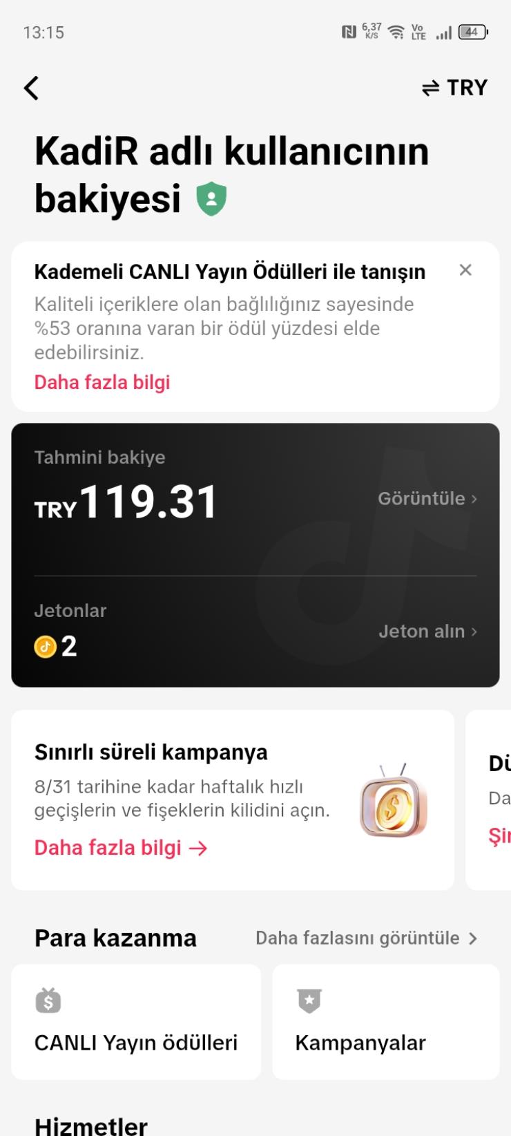 2400 takipçili 119 tl bakiyeli tiktok hesabı