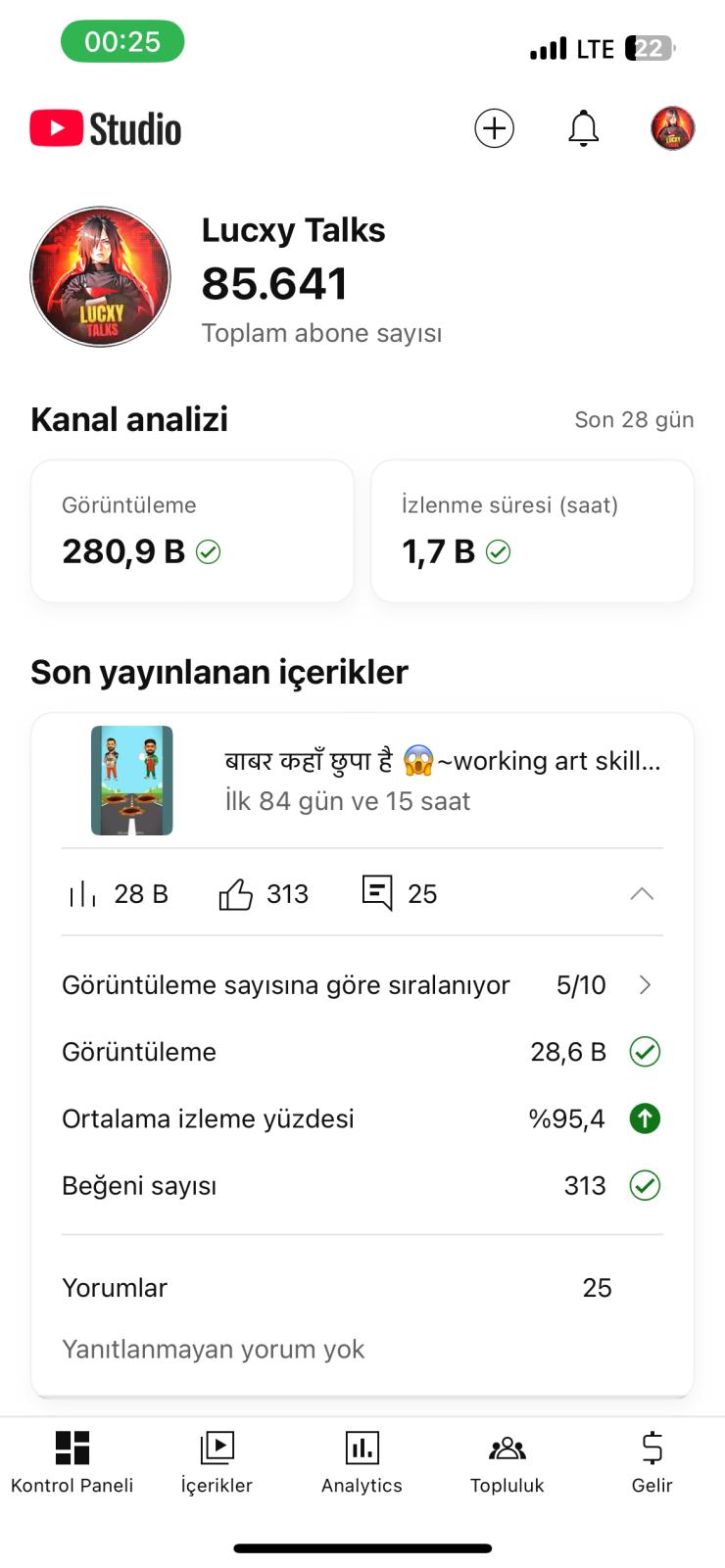 85 bin aboneli YouTube kanalı 