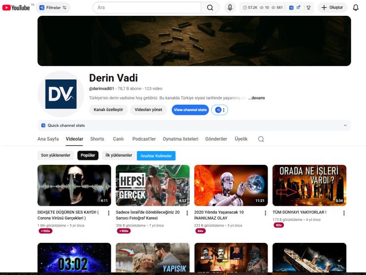 79K Aboneli DERİN VADİ Youtube Kanalı Satılıktır