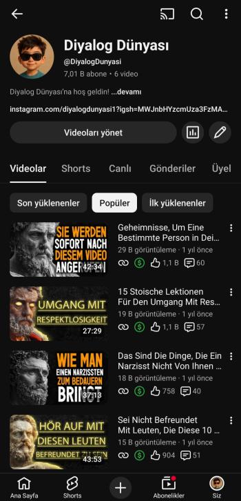 ⭐Aylık 2-3 Bin TL Gelirli  Aktif Psikoloji/Eğlence içerikli Organik Kanal