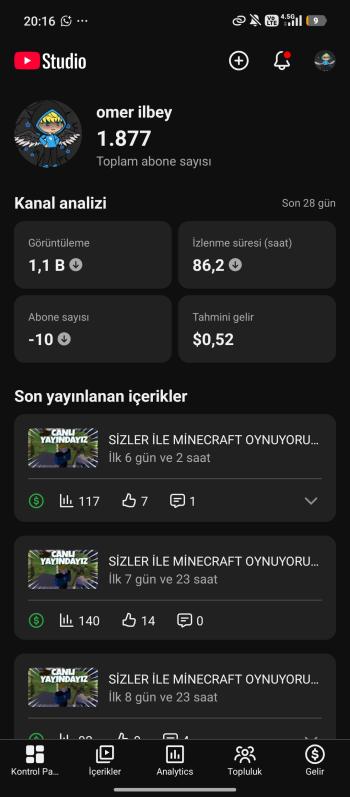 Para Kazanması Açık ⭐ Minecraft Kanalı [2200 TL Bakiyesiyle Satışta]