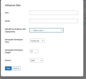 İnfluencer Affiliate Eklentisi 