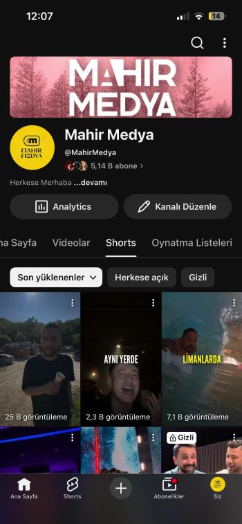 5k aboneli toplamda 7 milyon organik  izlenme almış kanal