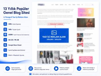 13 Yıllık Popüler Blog Sitesinde Yazı İçi Reklam Alanı (son 1 stok)